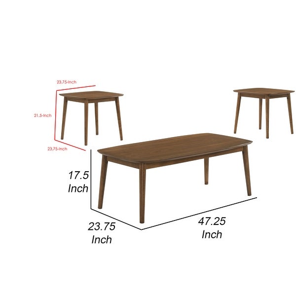 Lexi 3 Piece Coffee and End Table Set， Walnut Brown Wood， Flared Legs