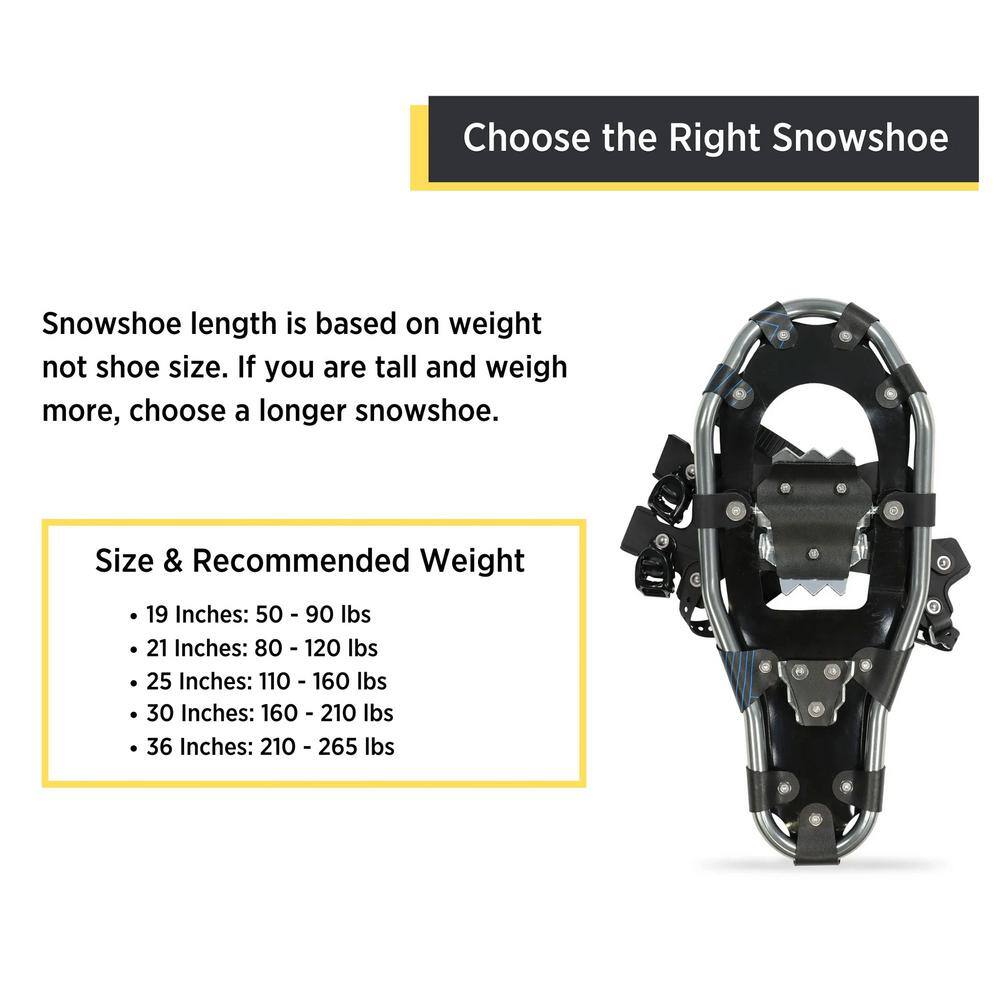 OUTBOUND 30 in. Lightweight Aluminum Snowshoes Kit with Poles and Carrying Tote Bag in Black CTI0821081