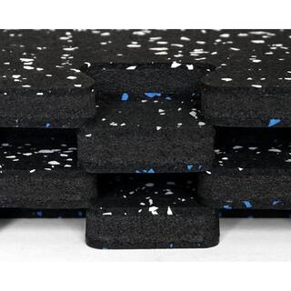 Norsk Black with Blue White Flecks 20.5 in. x 20.5 in. x 0.47 in. Rubber-Tec Reversible Gym Flooring (12 sq. ft.) (4-Pack) 32102RTBW