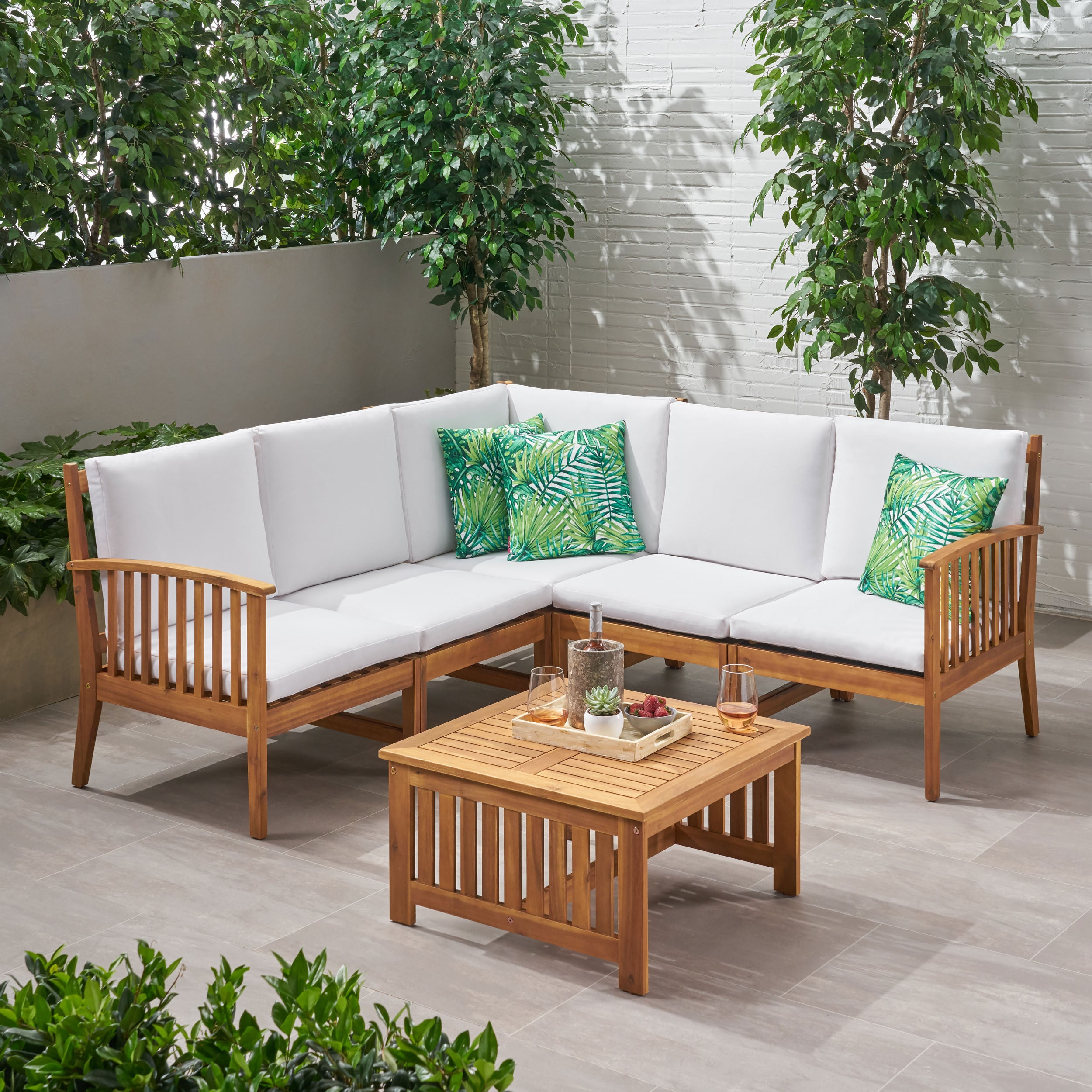 Maud Outdoor 5 Seater Acacia Wood Sofa Sectional Set