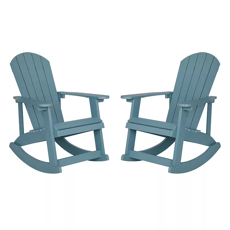 Merrick Lane Set of 2 Atlantic All-Weather Polyresin Adirondack Rocking Chair with Vertical Slats in Black