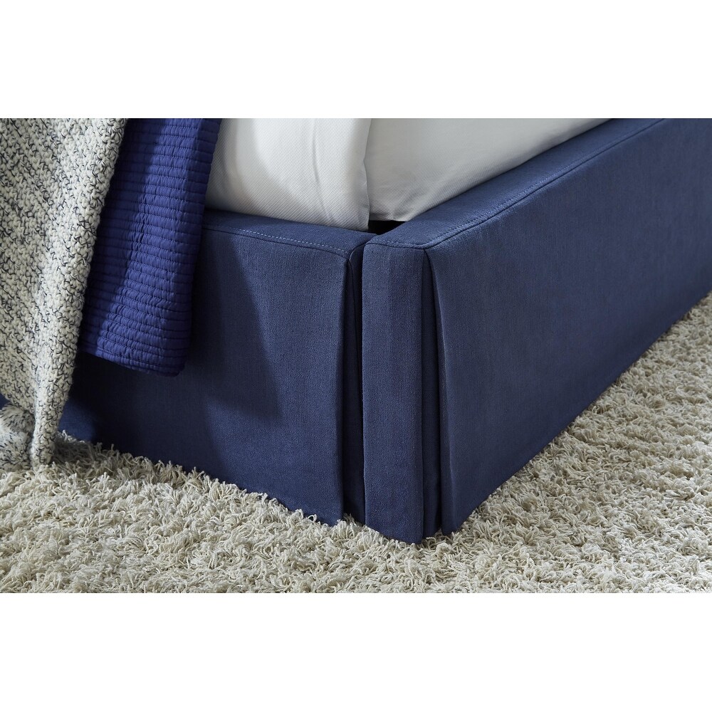 Sur Upholstered Skirted Storage Panel Bed in Navy