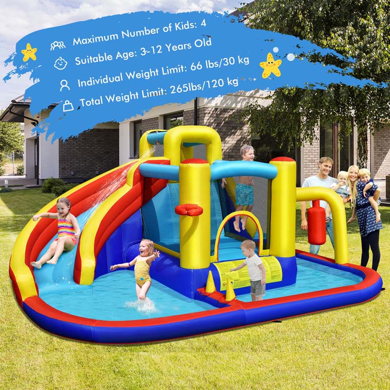 7-in-1 Kids Giant Water Park Inflatable Water Slide Bounce House Castle Jumping Sliding Bouncer with Trampoline