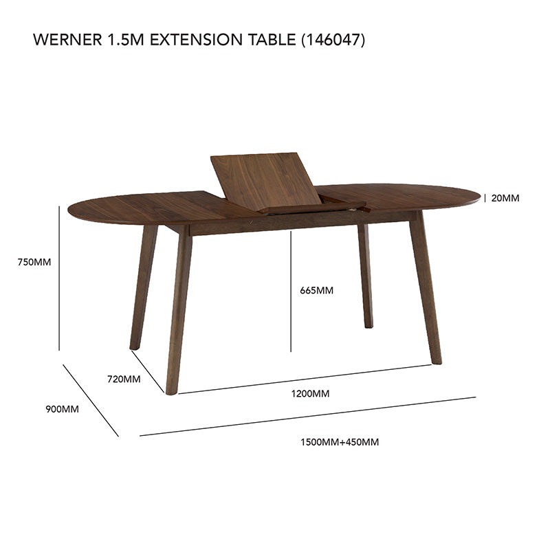 WERNER Extendable Dining Table 150-195cm - Black