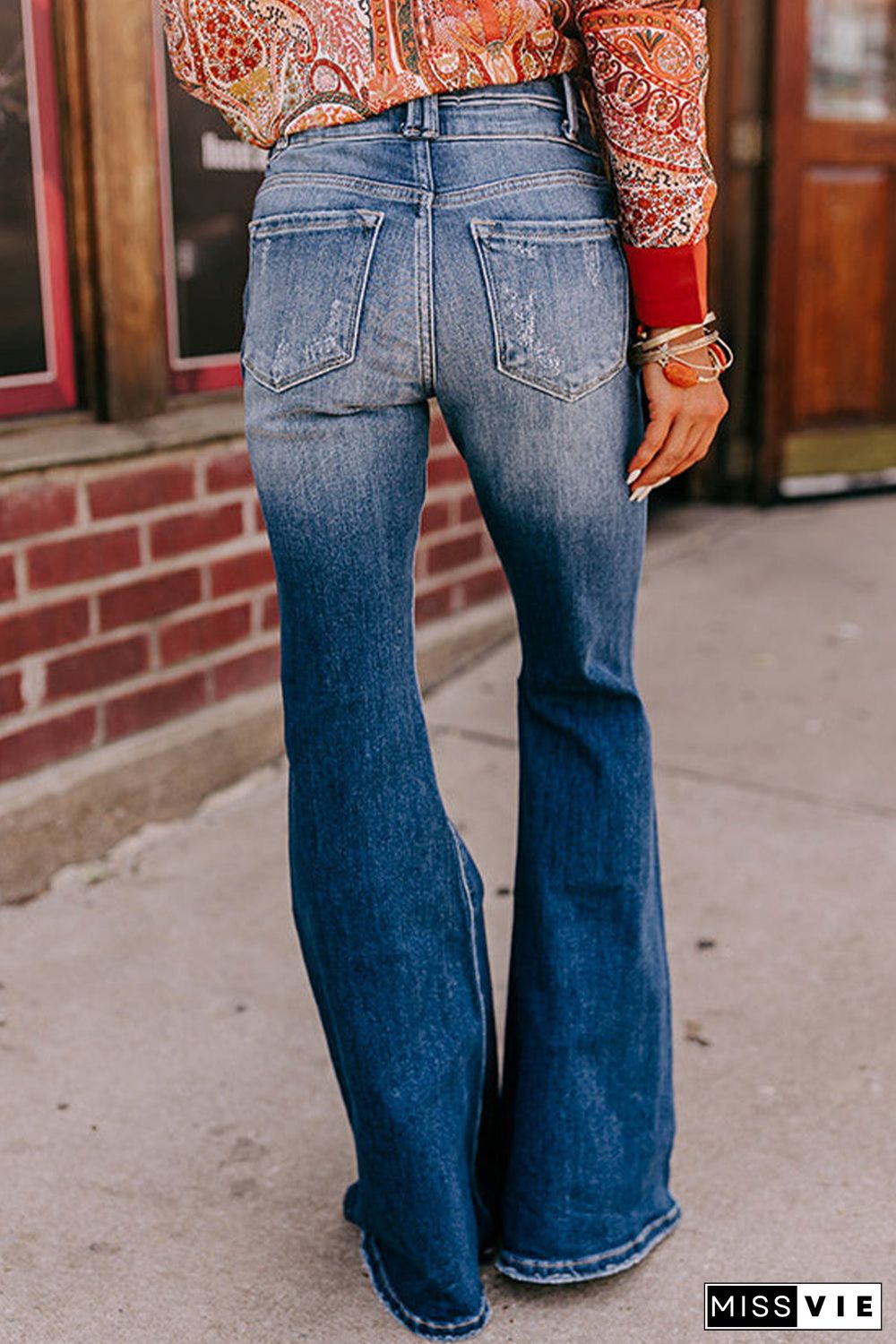 Distressed Hollow-out High Waist Cropped Flare Jeans