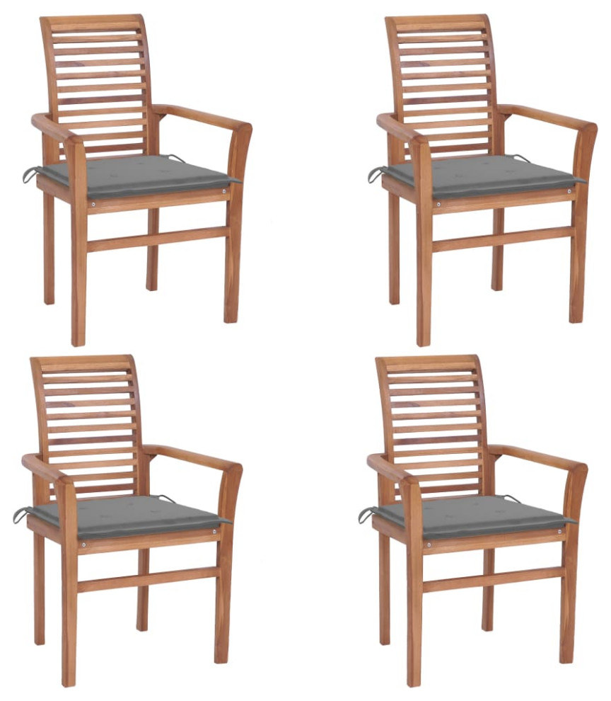 vidaXL Patio Dining Chairs 6 Pcs Accent with Green Cushions Solid Wood Teak   Transitional   Outdoor Dining Chairs   by vidaXL LLC  Houzz