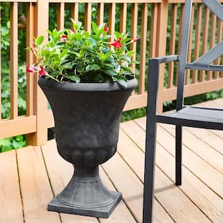 Southern Patio Winston Large 16 in. x 21 in. Black Resin Composite Urn Planter EB-029816