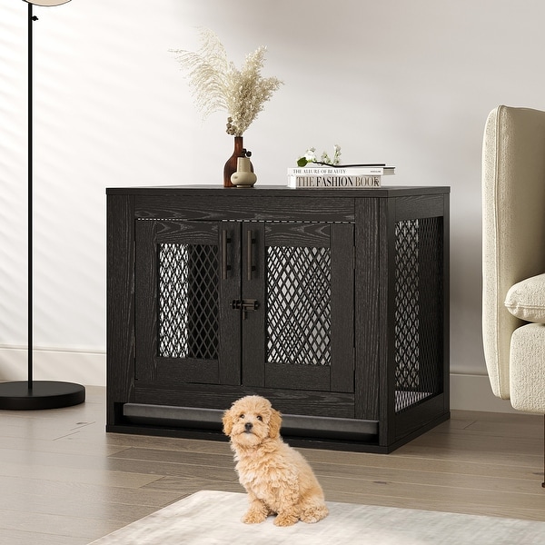 Dog Crate with Cushion and Tray Heavy Duty Dog Kennel Double Doors