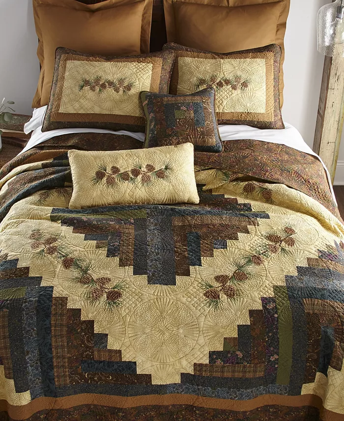 American Heritage Textiles Cabin Raising Pine Cone Cotton Quilt Collection