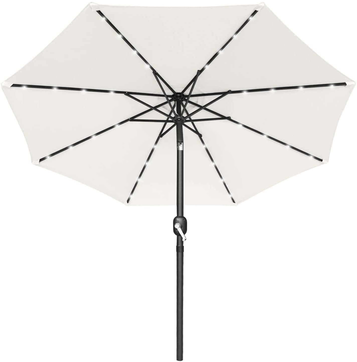 SUGIFT 10ft Solar Umbrella 32 LED Lighted Market Patio Umbrella, Cream