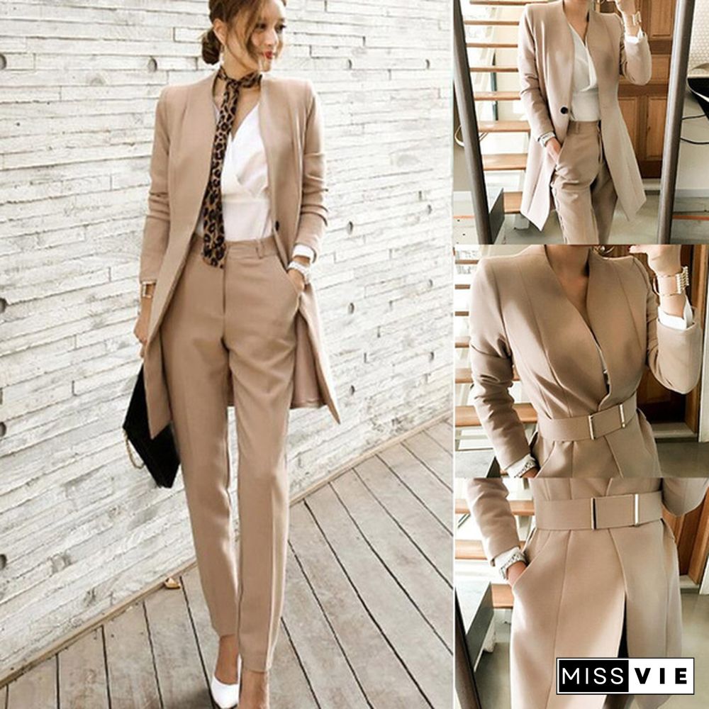 Womens Formal Suits Work Pant Suits 2 Piece Sets Blazer Jacket & Zipper Pant Office Lady Suit Women Outfits Autumn