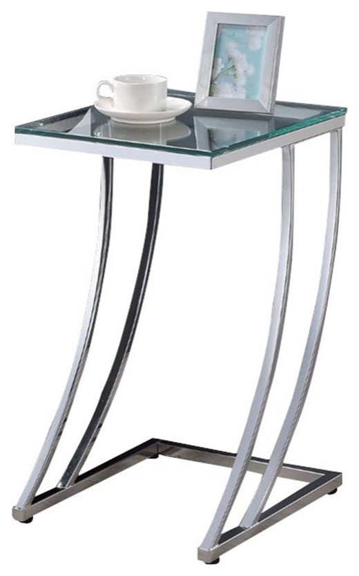 Home Square Contemporary Glass Top Accent End Table in Chrome   Set of 2   Contemporary   Side Tables And End Tables   by Homesquare  Houzz