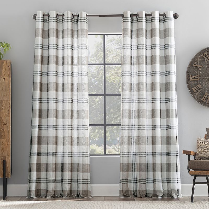 Scott Living Harrison Plaid Print Semi-Sheer Grommet Window Curtain