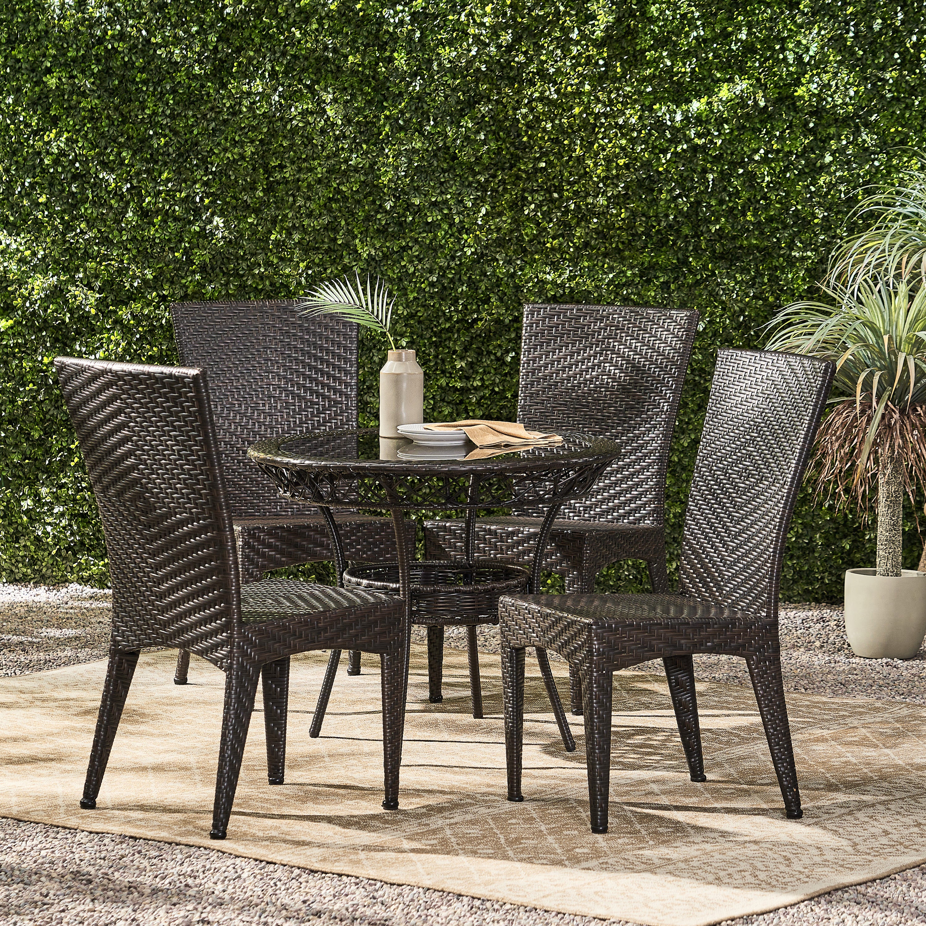 Solana Outdoor Multibrown Wicker 5pc Dining Set