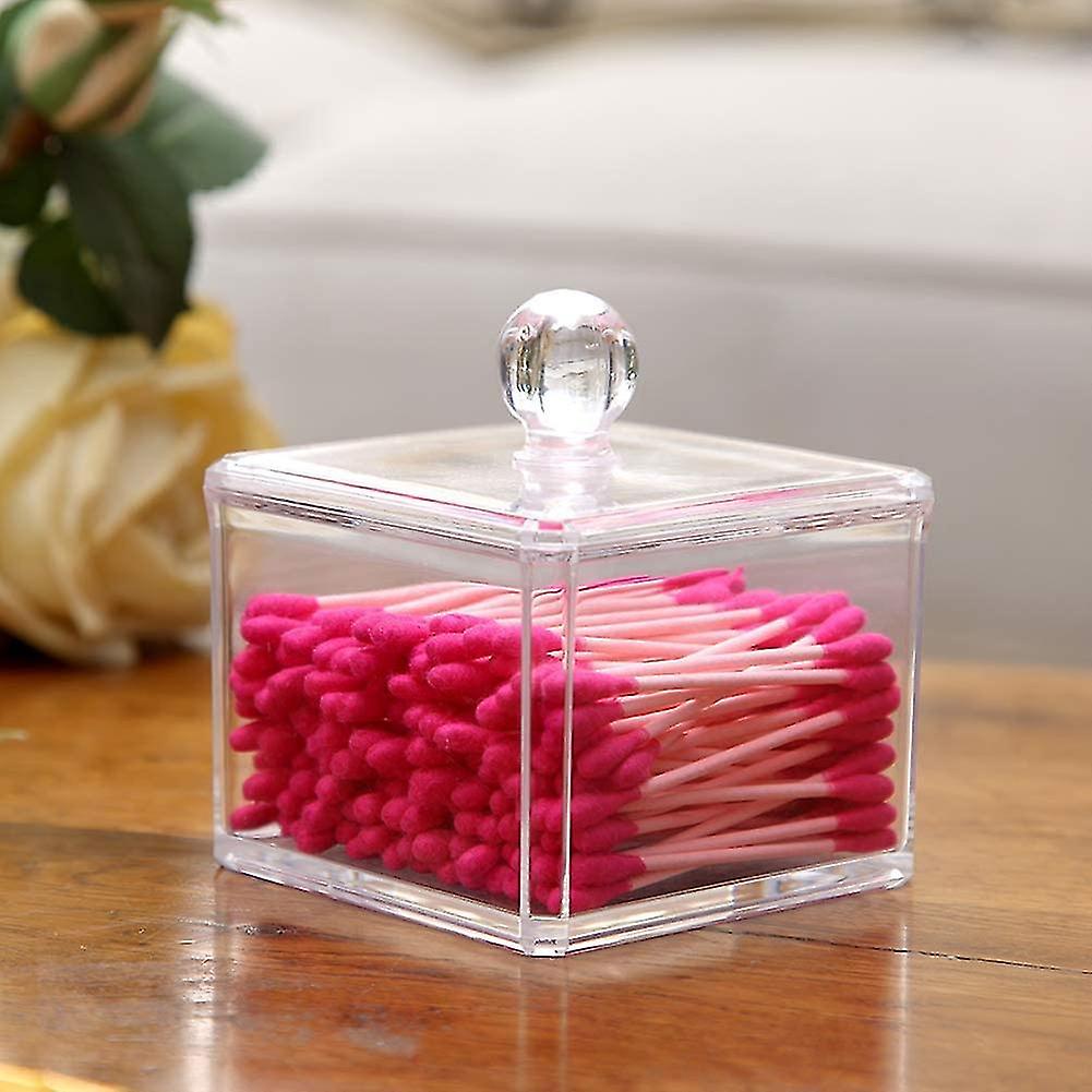 Cotton Buds Dispenser With Lid Bathroom Canisters Acrylic Storage Box Cosmetic Organizer - Square Lh-1