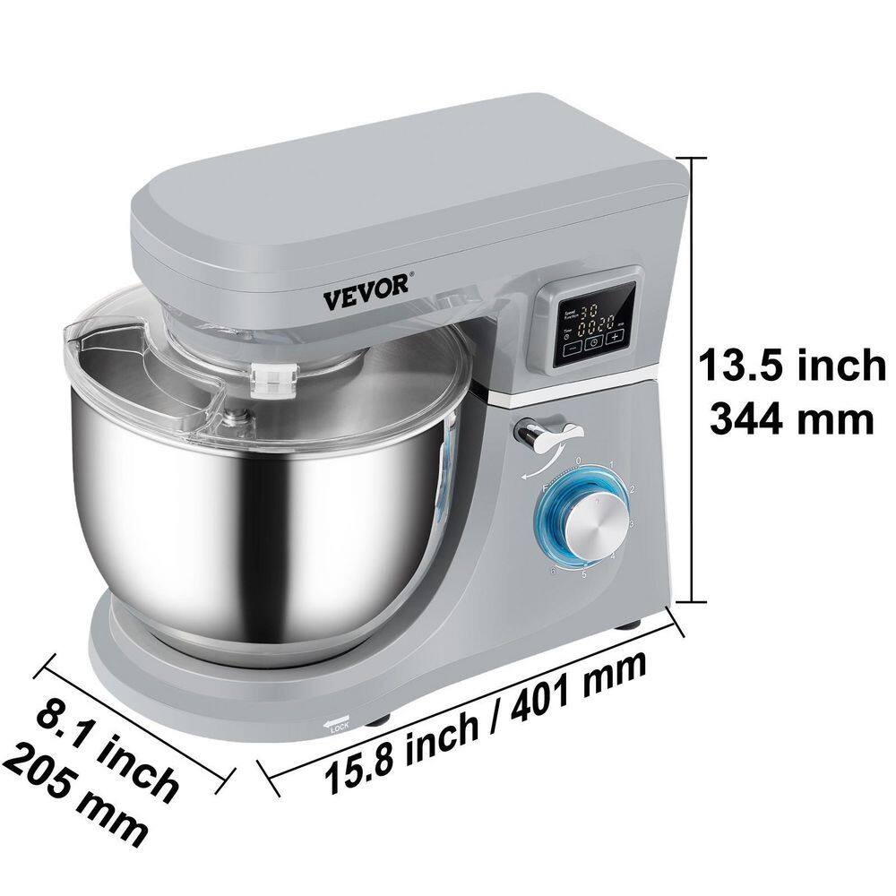 VEVOR Stand Mixer 660W Electric Dough Mixer with 6 Speeds LCD Screen Timing Food Mixer with 7.4 Qt. Stainless Steel Bowl Gray ZRLLSJBJHHDFJRBTRV1