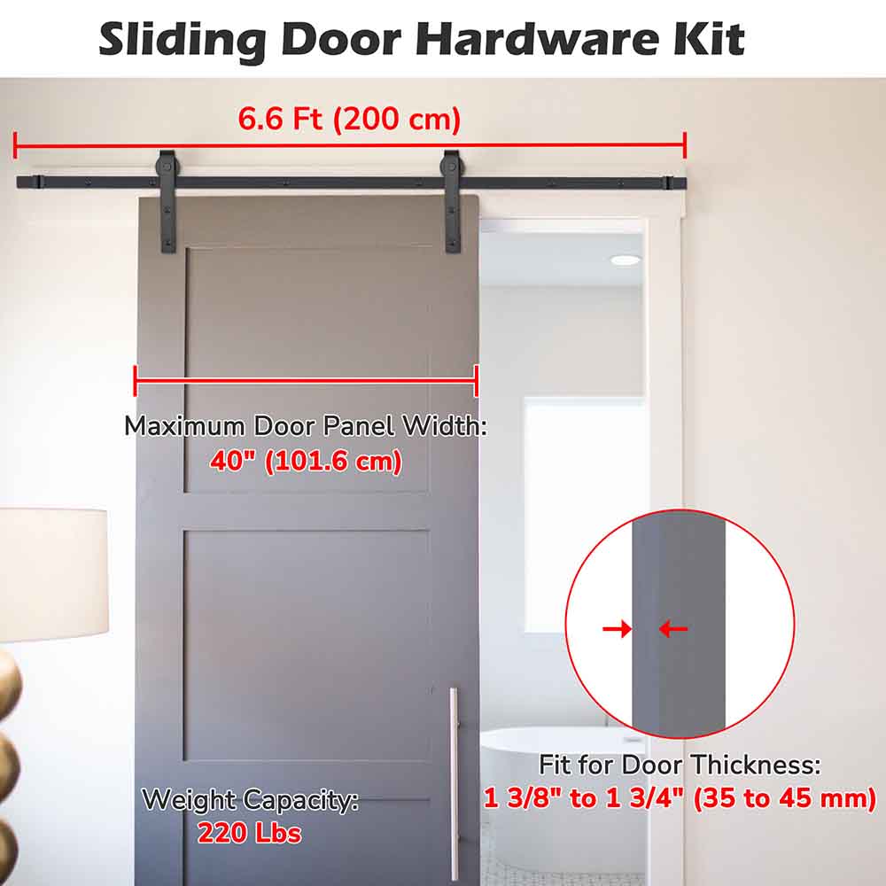 6.6' Single Sliding Barn Door Hardware Set Cabinet Roller Track