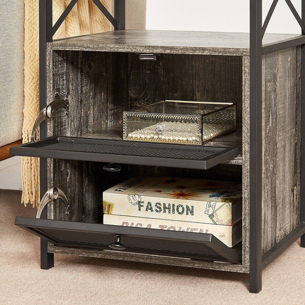 Modern Nightstand with 3 tier Storage Shelves  Brown Nightstands/Black Nightstands (Set of 2)