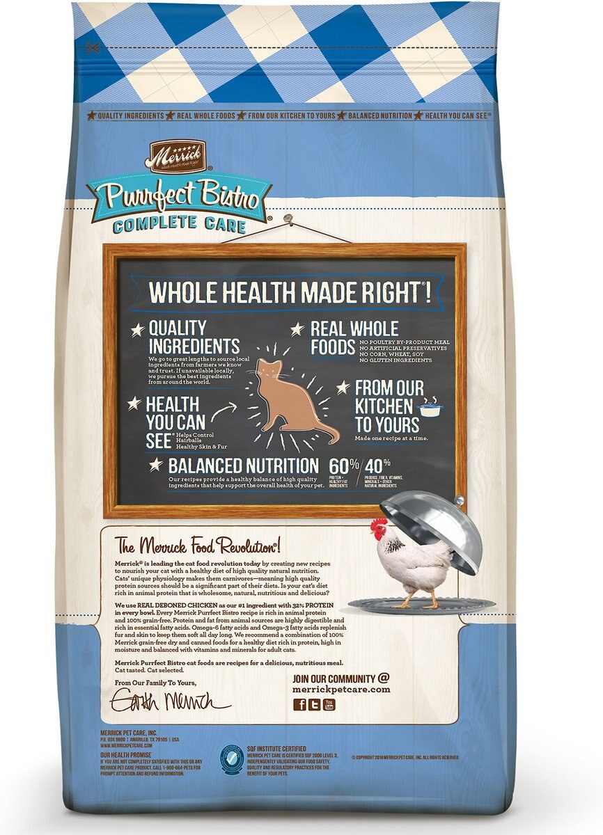 Merrick Purrfect Bistro Complete Care Grain-Free Hairball Control Chicken and Sweet Potato Recipe Dry Cat Food