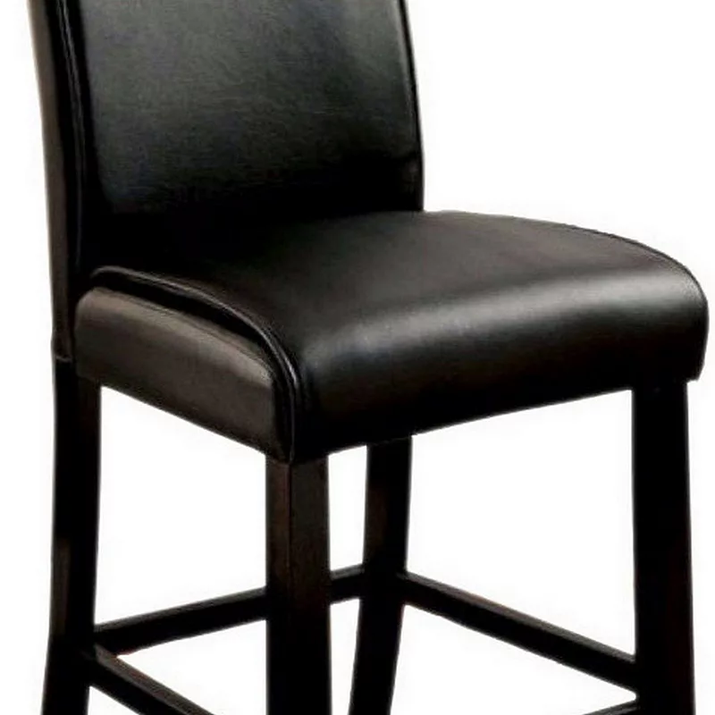 Leatherette Counter Height Chair with Wooden Legs， Set of 2， Black