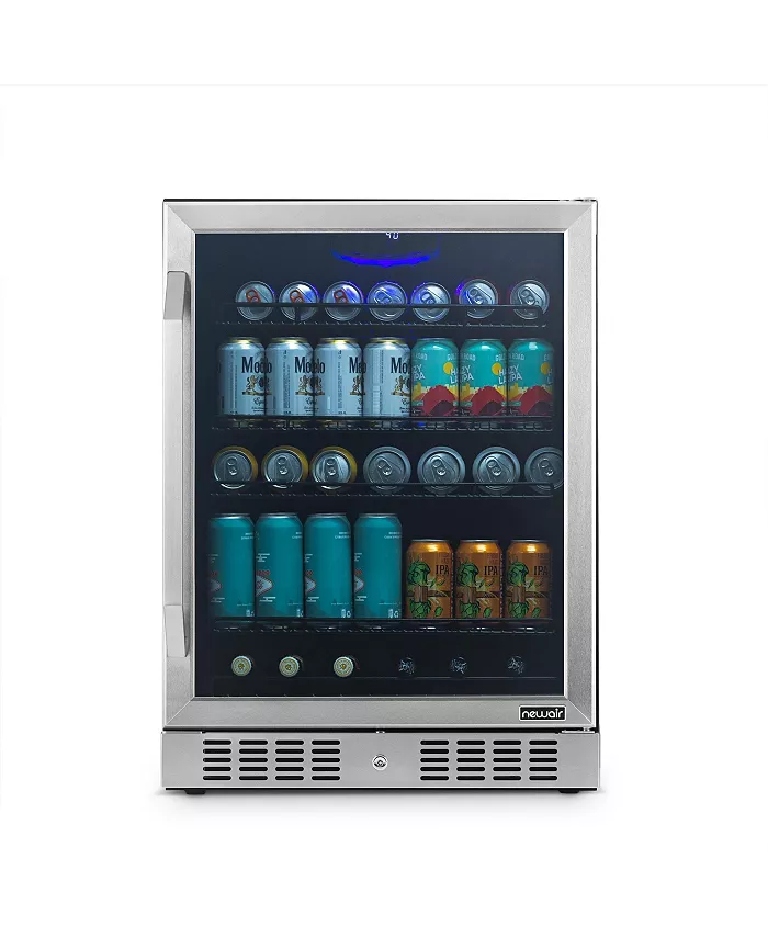 Newair 24 Built-in or Freestanding 177 Can Beverage Fridge  in Stainless Steel with Precision Digital Thermostat Adjustable Shelves and Triple-Pane Glass