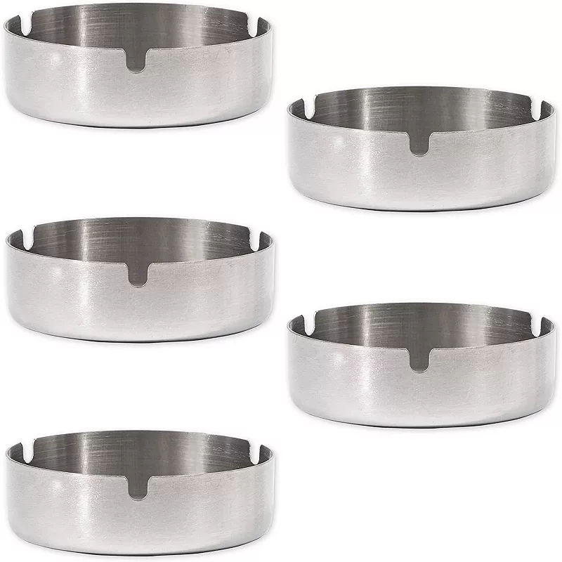 Juvale Round Stainless Steel Cigarette Ashtray Set (5 Pack)