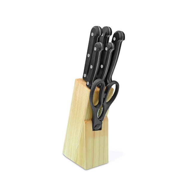 Lexi Home 7 piece Black Stainless Steel Kitchen Knife Set With Wooden Block