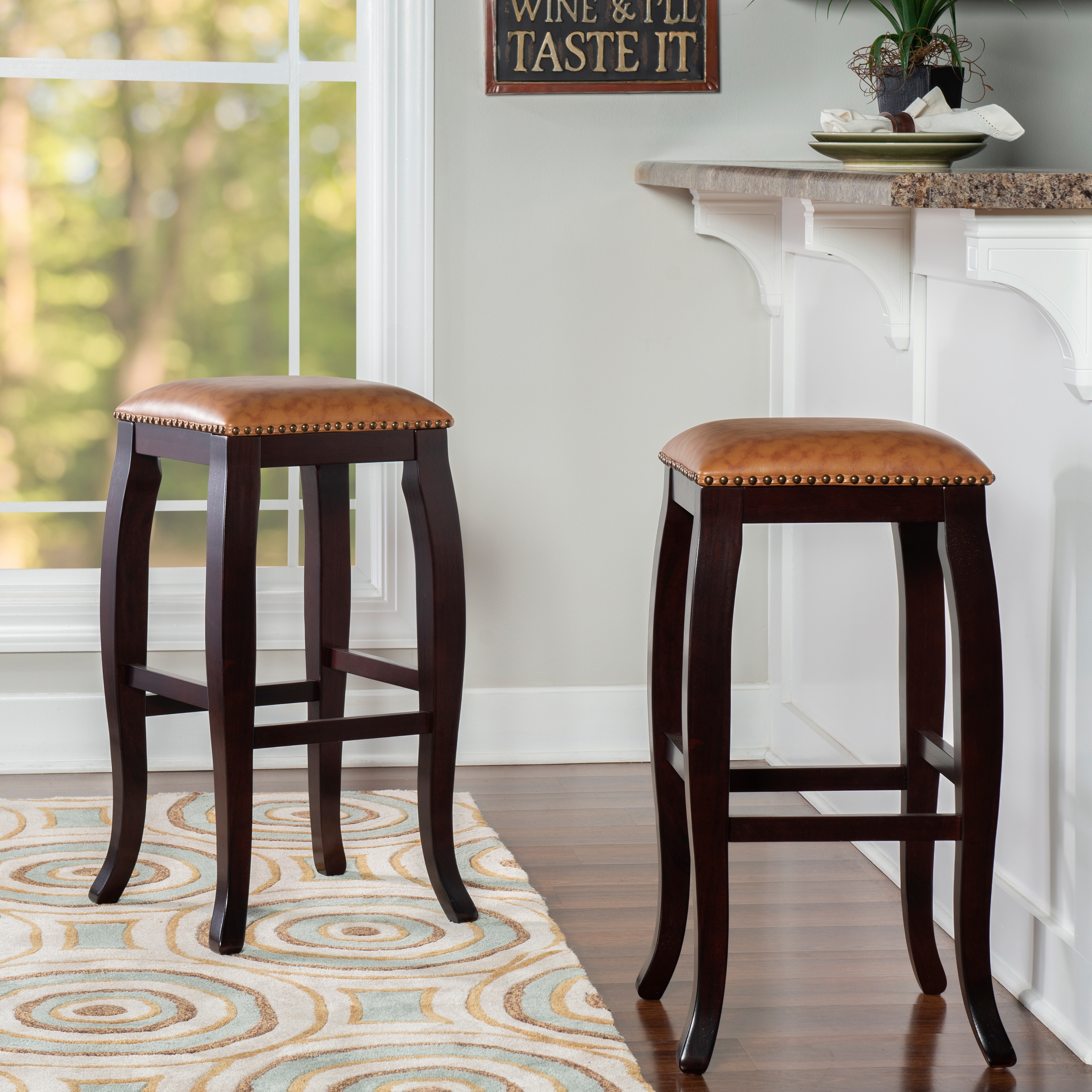 Pinnacle Caramel Faux Leather Backless Square Bar Stool. - N/A