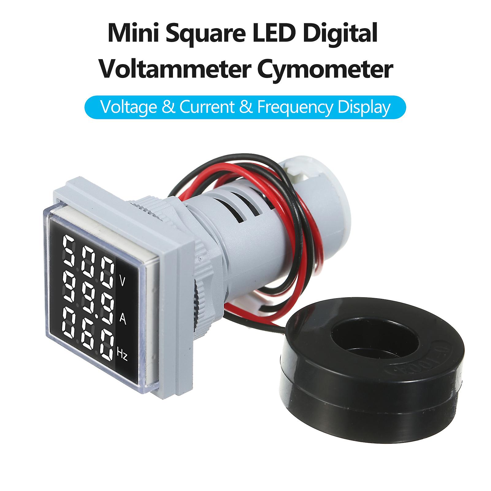 Mini Square Digital Volt-ammeter Voltammeter Ammeter Voltmeter Cymometer Three Led Display Voltage and Current and Frequency Meter Indicator Monitor Ac Pa