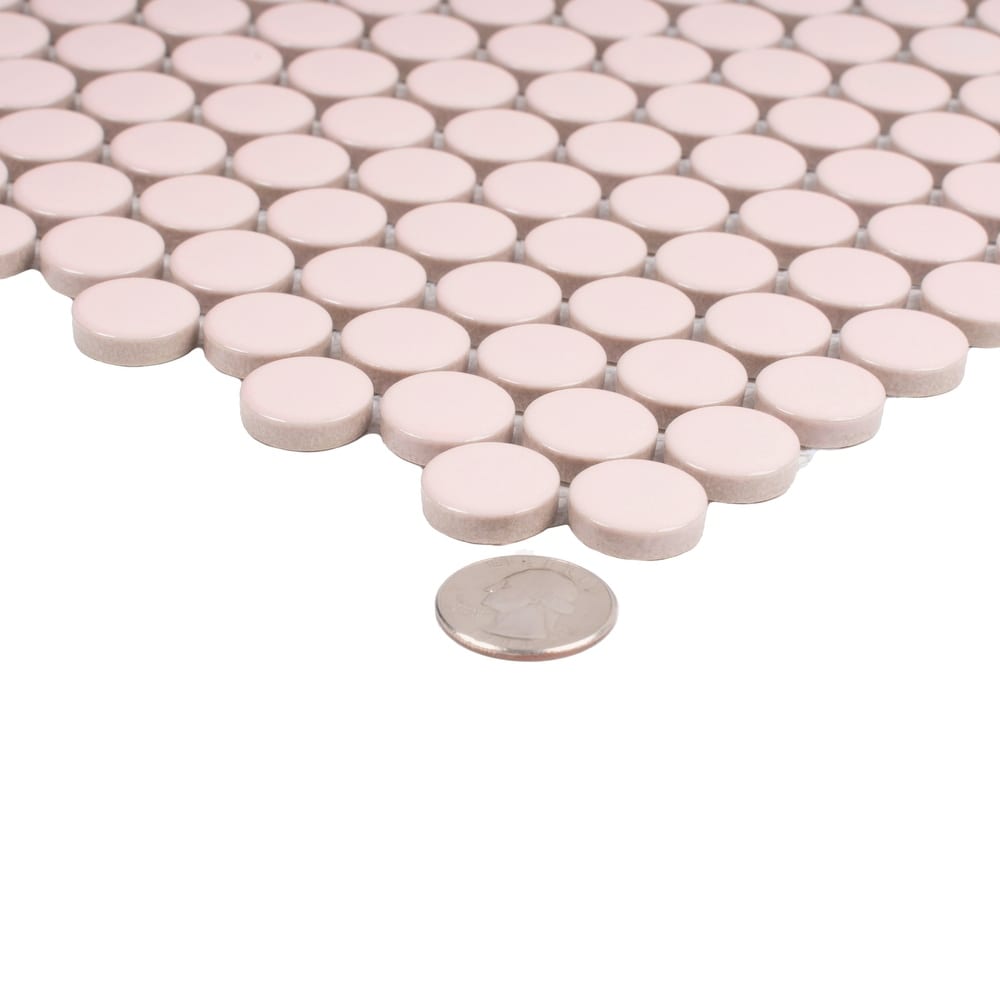 Cirkel 11.46 in. x 12.4 in. Glossy Pink Porcelain Mosaic Wall and Floor Tile (9.87 sq. ft./case) (10 pack)