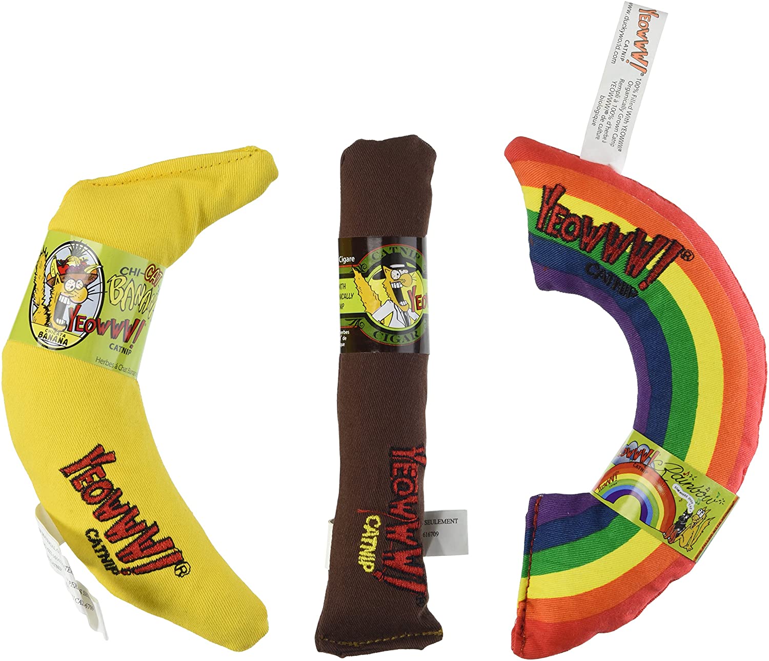 YEOWWW! Catnip Toy Variety Pack Cigar and Banana and Rainbow Made in USA 1 pack- toys