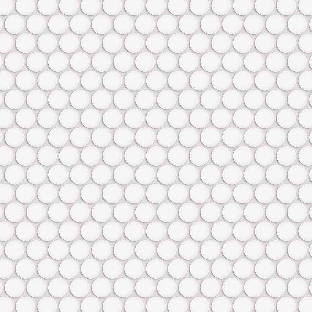 Merola Tile Hudson Penny Round Matte White 12 in. x 12 58 in. x 5 mm Porcelain Mosaic Tile 10.7 sq. ft.  case FKOMPR10