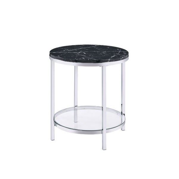 Modern Style Virlana End Table， Faux Black Marble and Chrome Finish