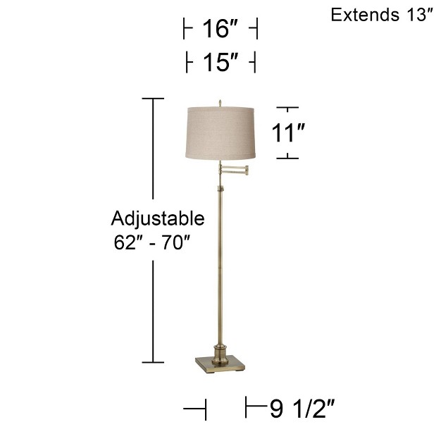 Tall Antique Brass Natural Linen Fabric Drum Shade For Living Room Reading Bedroom Office