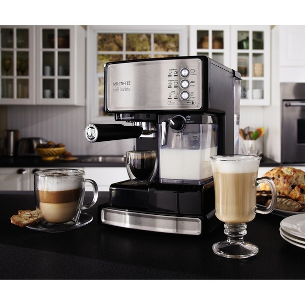 Mr Coffee Programmable Espresso Cappuccino Coffee Maker With Automatic Milk Frother And 15 bar Pump Stainless Steel Black