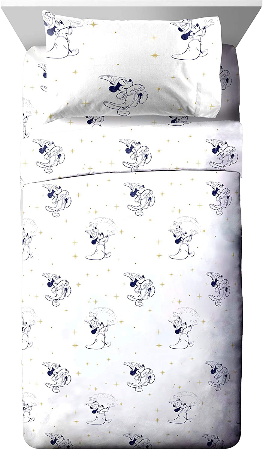 Disney Mickey Mouse Fantasia Blue 5 Piece Twin Bed Set， 100% Microfiber， Blue