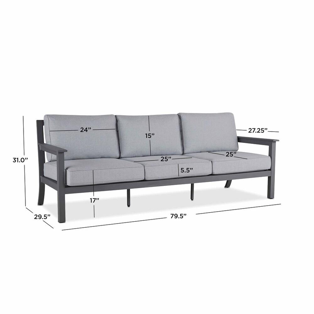 Ortun Outdoor Three Seat Sofa in Gray w/Gray Cushions by Real Flame