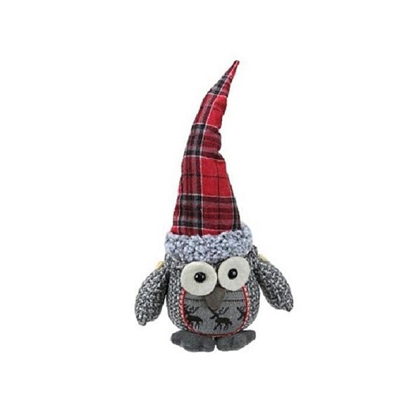 Plush Owl with Plaid Hat Christmas Figure