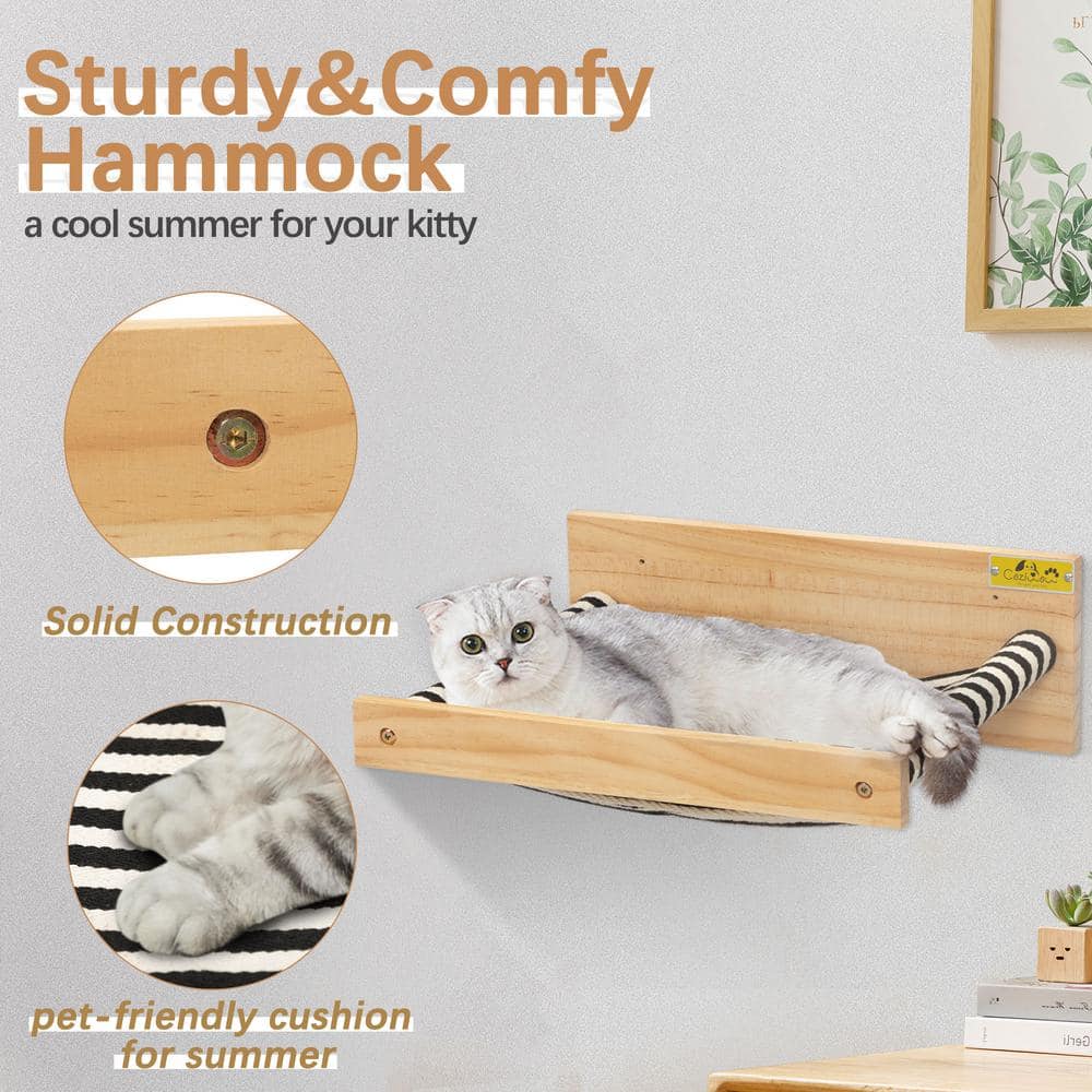 COZIWOW Cat Perch Shelf Wall-Mounted Wooden Hammock, Medium CW12B0505