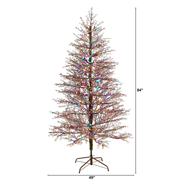 7' Frosted Berry Twig Christmas Tree with 450 Multicolored Lights