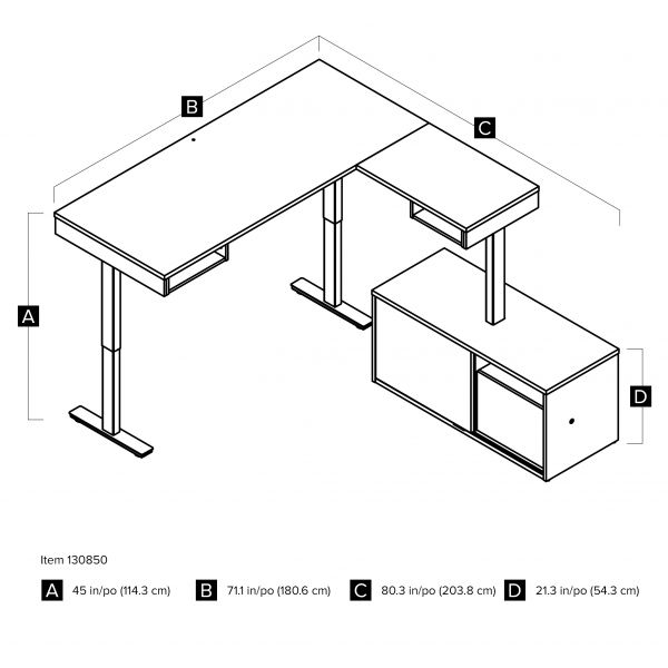 Bestar Pro-Vega Height Adjustable L-Desk with Dual Monitor Arm in Walnut Grey and White