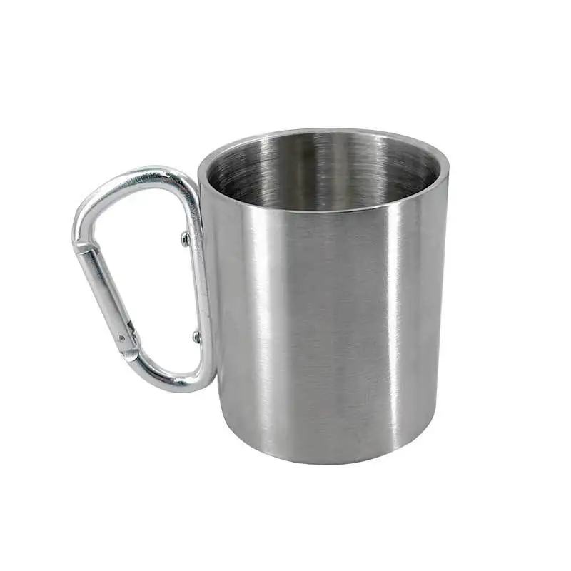 Picnic Outdoor Water Cup Portable Coffee Mug Stainless Steel Wall Mug Camping Mug with Carabiner