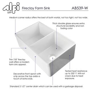 ALFI BRAND Decorative Lip Farmhouse Apron Fireclay 32 in. Double Basin Kitchen Sink in White AB539-W