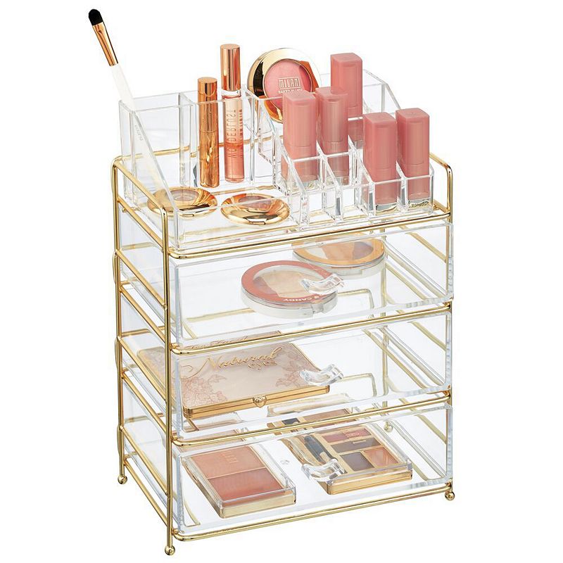 mDesign Plastic Cosmetic Storage Organizer Caddy， 16 Section - Soft Brass/Clear