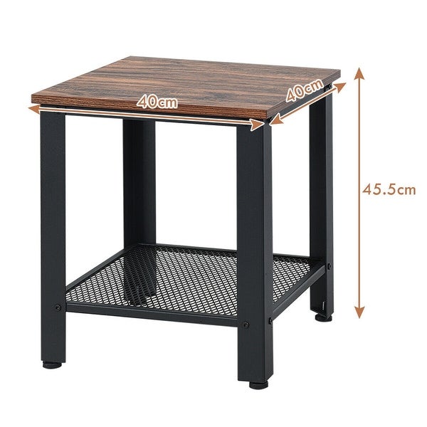 GZMR Industrial End Table 2-Tier Side Table-Black