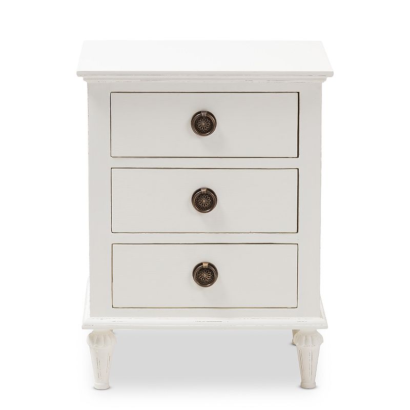 Baxton Studio Venezia Whitewash 3-Drawer Nightstand