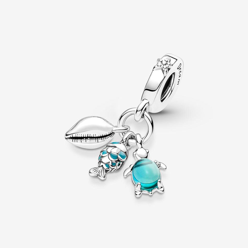 PANDORA  Fish, Sea Turtle & Conch Triple Dangle Charm