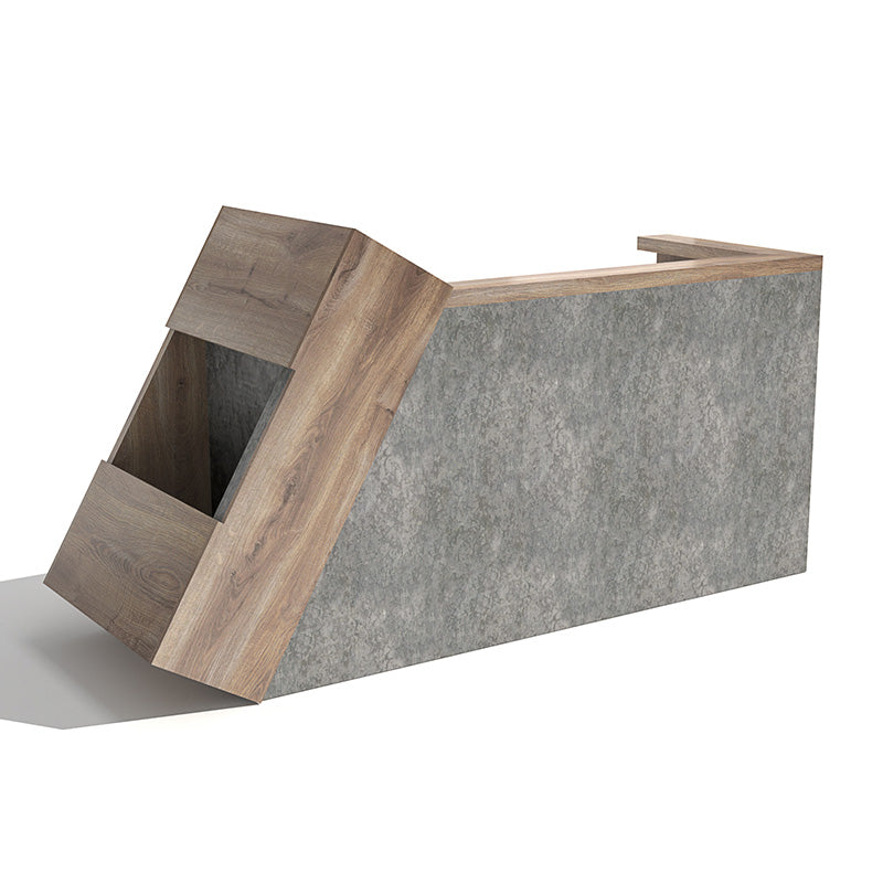 QUADE Reception Desk Right Panel 2.0M - Warm Oak & Concrete Color