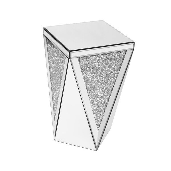 13.8'' Mirrored End Table，Modern Side Table with Crushed Diamond