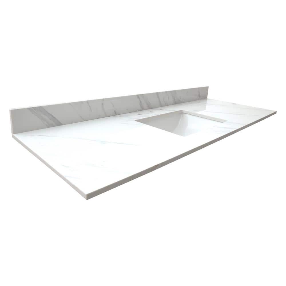 AampA Surfaces Calacatta Lumas 61 in W x 22 in D Engineered Marble Vanity Top in White with White Rectangle Single Sink